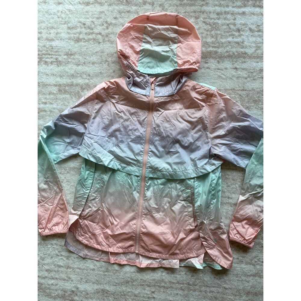 All in Motion Pastel Ombré Colorblock Windbreaker Jacket XL 14/16 Hooded